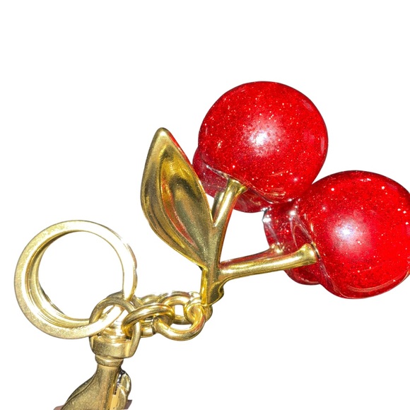 Vintage-Style Red Glitter Cherry Keychain Bag Charm - Gold Hardware - Picture 4 of 4